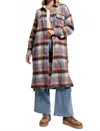 Easel Plaid Button Down Jacket In Denim/orange In Multi