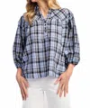 Easel Plaid Printed Voile Boxy Shirt In Blue In Blue