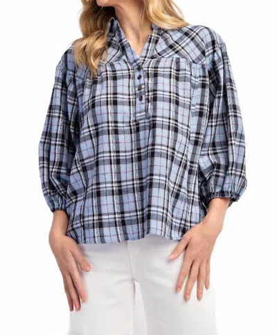 Easel Plaid Printed Voile Boxy Shirt In Blue