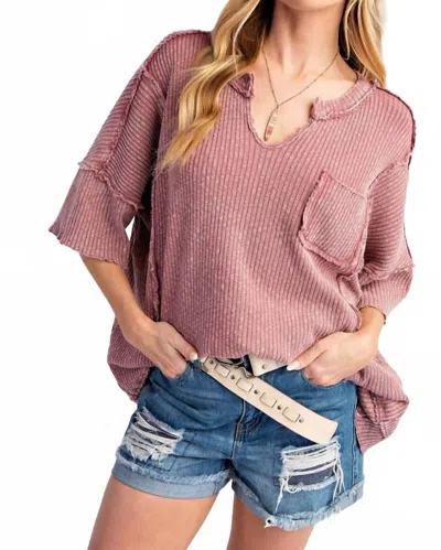 Easel Plum Thermal Knit Top In Pink