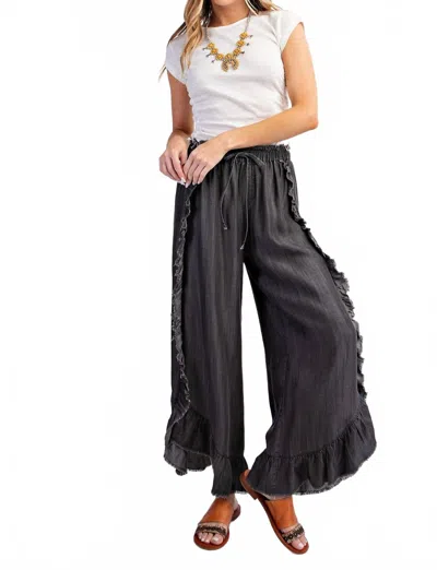 Easel Plus Size Ruffle Chambray Pants In Black