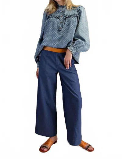 Easel Polka Dots Washed Blouse In Blue