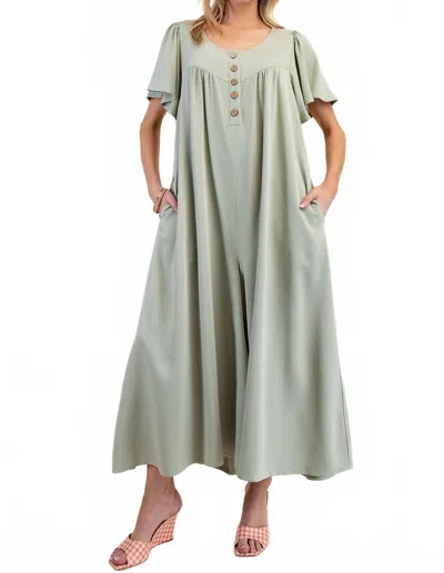 Easel Poly Woven Wide Leg Jumpsuit In Sage In Gray