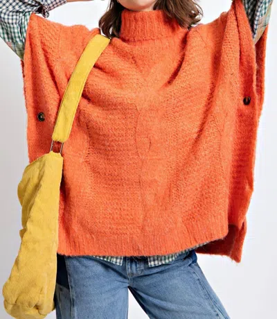 Easel Poncho Style Sweater In Tangerine In Orange
