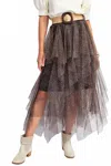 Easel Print Power Mesh Ballerina Tiered Maxi Skirt In Cheetah In Burgundy