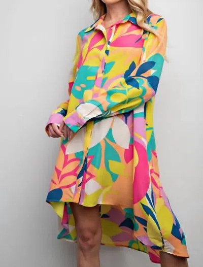 Easel Print Shirt Dress In Lime Pink In Multi