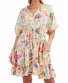 Easel Printed Blossom Dress In Peach