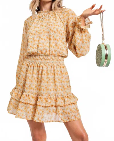Easel Printed Chiffon Smock Dress - Plus In Apricot Sage In Orange