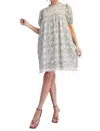 Easel Printed Cotton Voile Crochet Lace Hem Woven Dress In Sage Blush In Multi