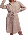 Easel Printed Crepe Button Down Shirt Dress In Camel Brown In Brown