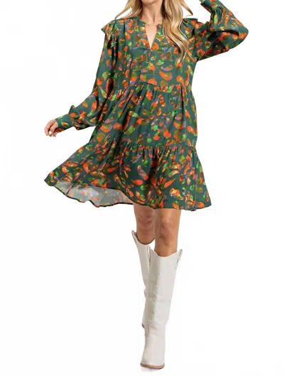 Easel Printed Crepe Woven Dress In Sage Green