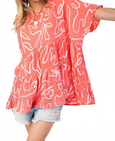 Easel Printed Peach Blossom Babydoll Tunic In Orange In Brown