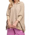 Easel Puff Textured Knit Hoodie In Khaki In Brown