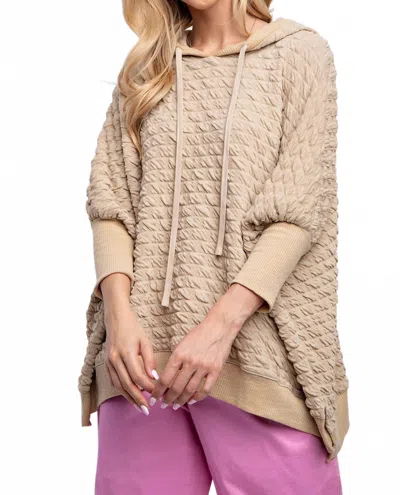 Easel Puff Textured Knit Hoodie In Khaki In Brown