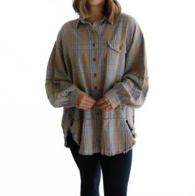 Easel Remi Oversized Plaid Shirt In Sage Grey In Multi