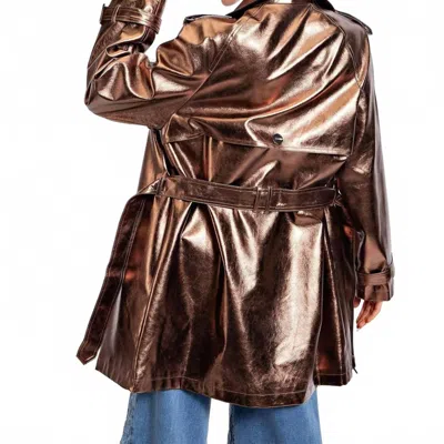 EASEL RETRO FAUX LEATHER TRENCH COAT IN METALLIC BRONZE