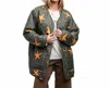 Easel Reversible Star Coat In Green & Cream In Multi
