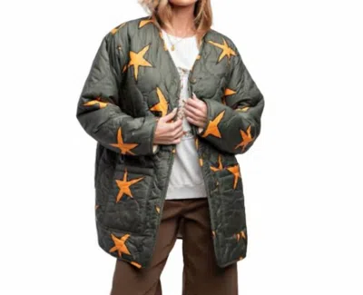 Easel Reversible Star Coat In Green & Cream In Multi