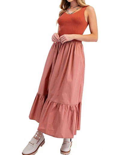 Easel Rib Knit Poplin Maxi Dress In Shadow Rose In Pink