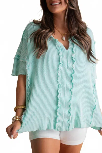 Easel Ribbed Short Sleeve Tee In Teal In Green