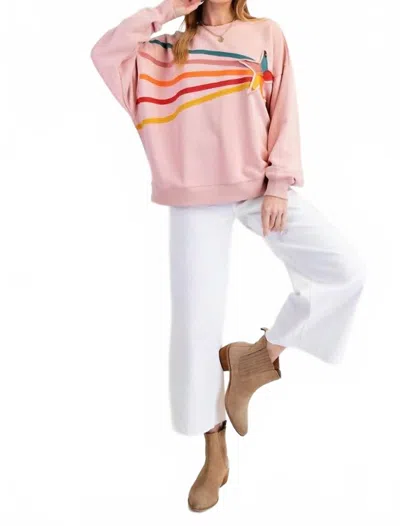 Easel Rising Star Patch Terry Knit Pullover In Coral Pink