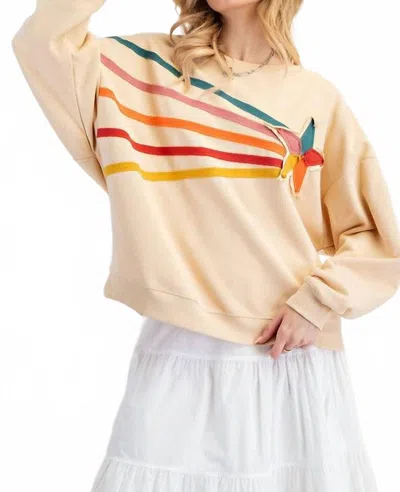 Easel Rising Star Patch Terry Knit Pullover In Khaki In Orange