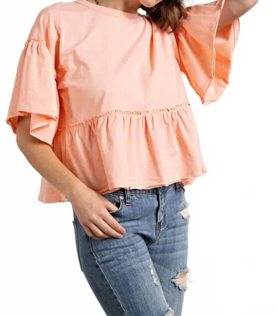 Easel Ruffle Babydoll Top In Peach In Pink