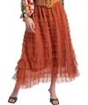 Easel Ruffle Patch Tulle Skirt In Rust In Multi
