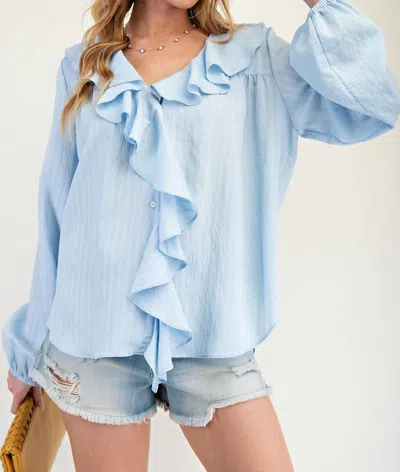Easel Ruffled Poplin Woven Blouse In Blue