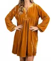 Easel Rush Of Velvet Tunic Mini Dress In Camel In Yellow