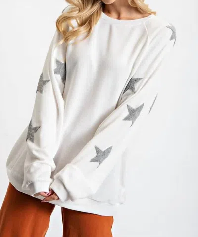 Easel Sarah Star Sweatshirt In White