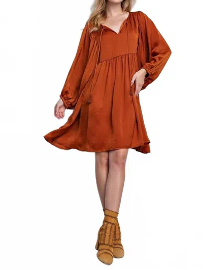Easel Satin Babydoll Dress In Caramel In Brown