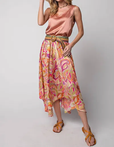 Easel Satin V-neck Top In Rose Gold In Pink