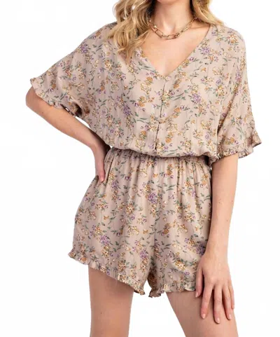 Easel See You Blooming Romper In Khaki In Multi