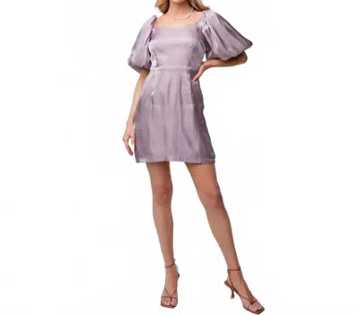 Easel Shiny Satin Puffy Sleeve Dress In Mars In Purple