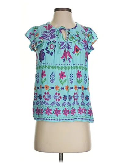 Pre-owned Easel Short Sleeve Blouse In Blue