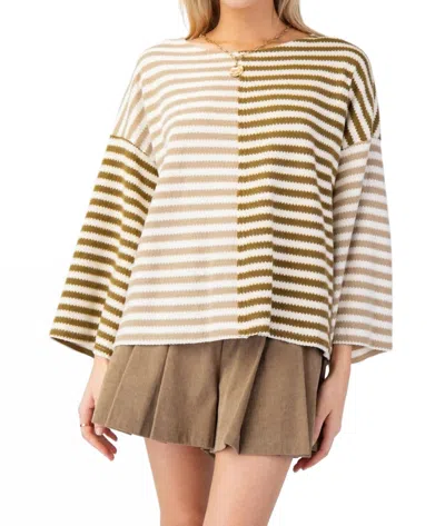 Easel Sierra Stripe Cozy Sweater In Olive/khaki In Multi
