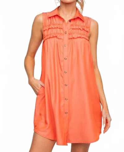Easel Silky Challis Sleeveless Collared Dress - Plus In Orange In Red
