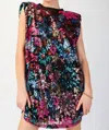 Easel Sleeveless Allover Sequins Dress In Magenta Rose In Multi