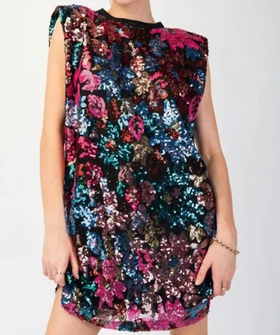 Easel Sleeveless Allover Sequins Dress In Magenta Rose In Multi