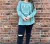 Easel Smiley Face Printed Mineral Washed Sweatshirt In Teal Green In Blue