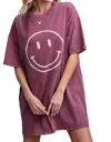 Easel Smiley Face Shift Dress In Maroon In Multi