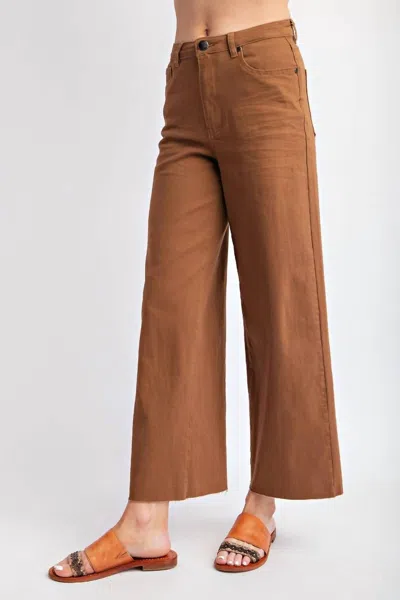 Easel Soft Stretch High Waisted Twill Pant In Coffee Brown