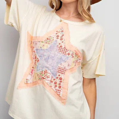 Easel Star Patchwork Top In Pale Yellow In White