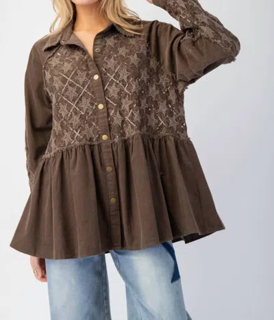 Easel Star Sparkle Mix Baby Corduroy Tunic Top In Ash In Grey