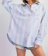 Easel Stripe Button Down Shirt - Plus In Blue In Blue