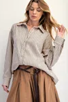Easel Stripe Button Down Shirt In Beige In Brown