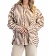 Easel Stripe Button Down Woven Shirt In Brown Stripe In Multi