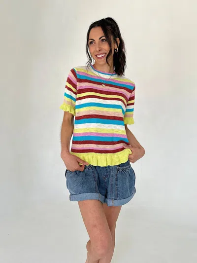 Easel Sunnie Striped Knit Top In Multicolor