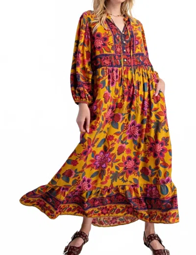 Easel Sunset Bloom Maxi Dress In Yellow Multi In Blue